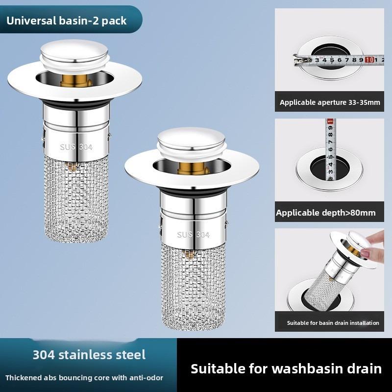 Washbasin Leakage Plug, Bouncing Core, Washbasin Sink Drain, Hair Filter, Anti-odor, Universal Press Type
