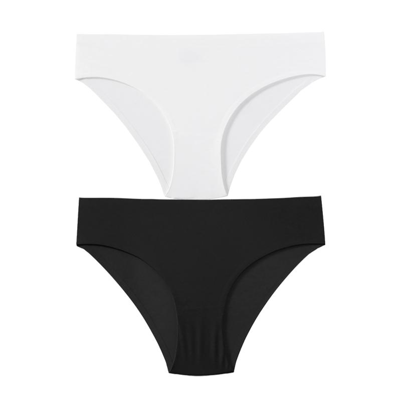 

TERMEZY 2Pcs/Lot Women Sexy Ice Silk Panties Low-Rise No Trace Solid Underpant Comfort Breathable Female Intimates Briefs XS