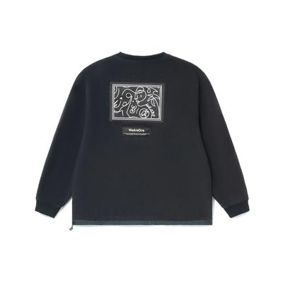 Li Ning X Artist DFT Seria Wade Wesoły Wzór Luźna Polarowa Ciepła Bluza z Okrągłym Dekoltem Bluza Unisex Czarna AWDRE75-1