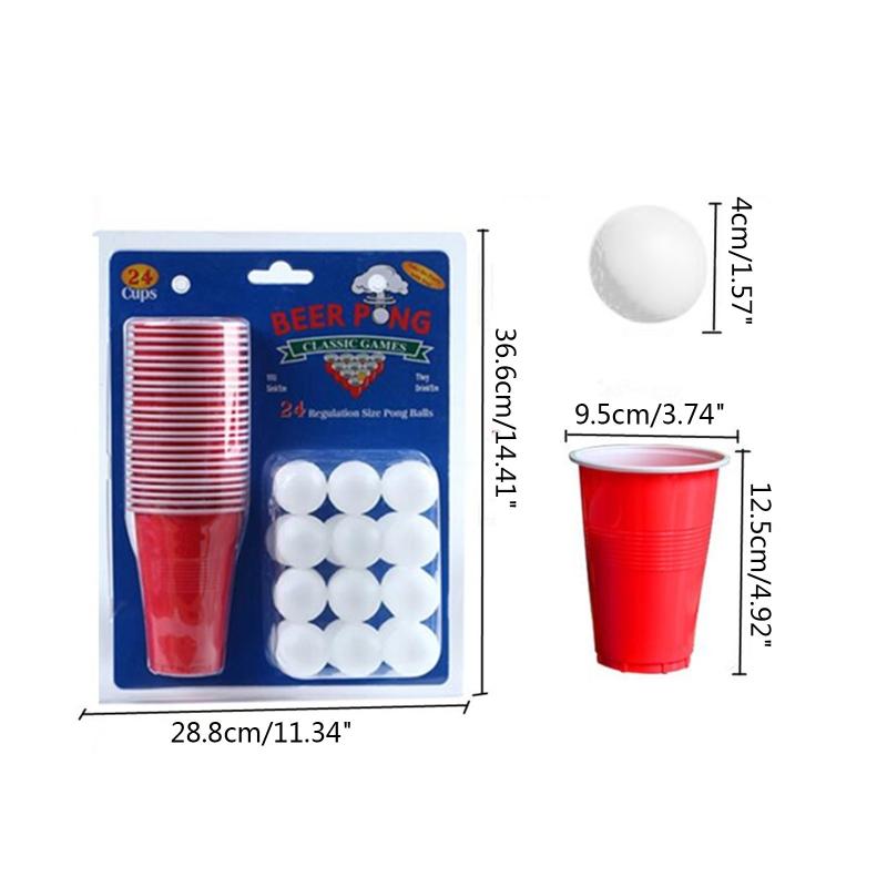 Drinking Game Set Beer Pong Bar Game Toy for w/ 24 Reusable Cups 24 Pingpong Balls for Bars Men Women Desktop Board Game