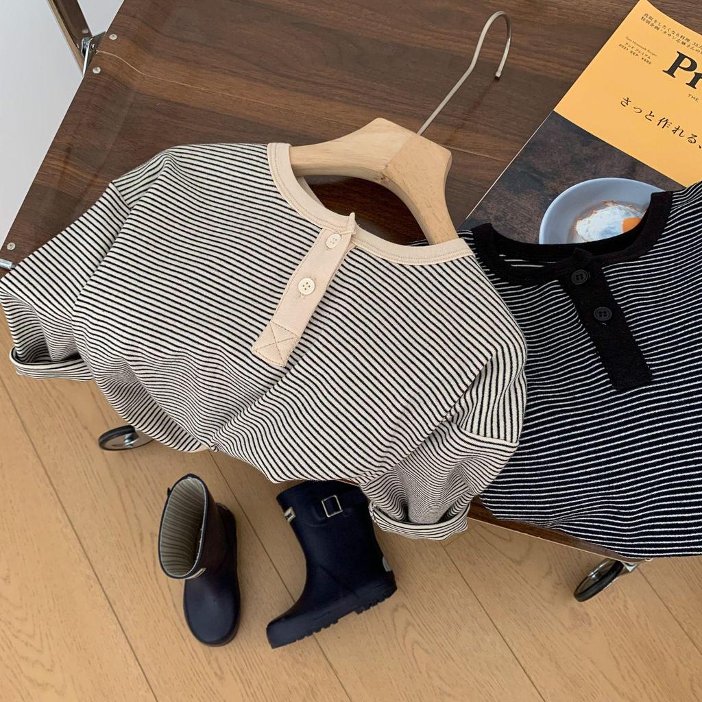 Kids' 2025 Korean-Style Striped Long-Sleeve T-shirt - Boys & Girls, Autumn Collection C0209