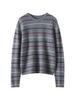 100% Cashmere Women's Color Block Stripe Round Neck Sweater - Autumn/Winter Loose Fit Retro Knitwear Top