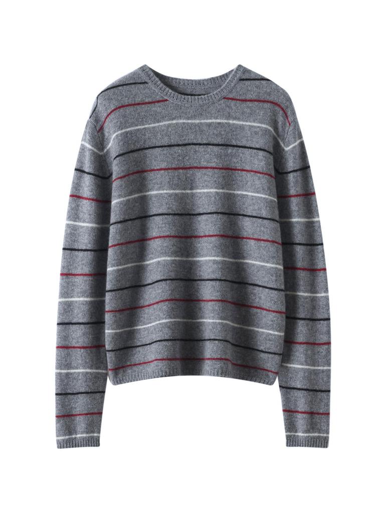 100% Cashmere Women's Color Block Stripe Round Neck Sweater - Autumn/Winter Loose Fit Retro Knitwear Top