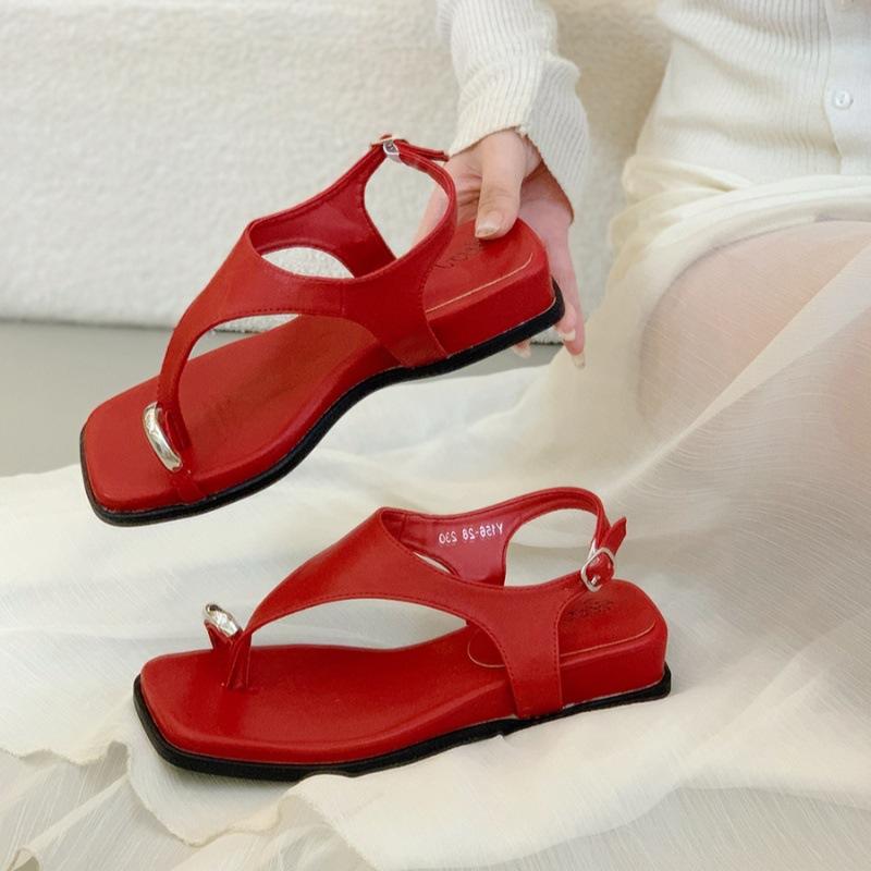 Wedge heel silver toe sandals fairy shoes 2025 summer with skirt travel vacation fashion pinch Roman shoes