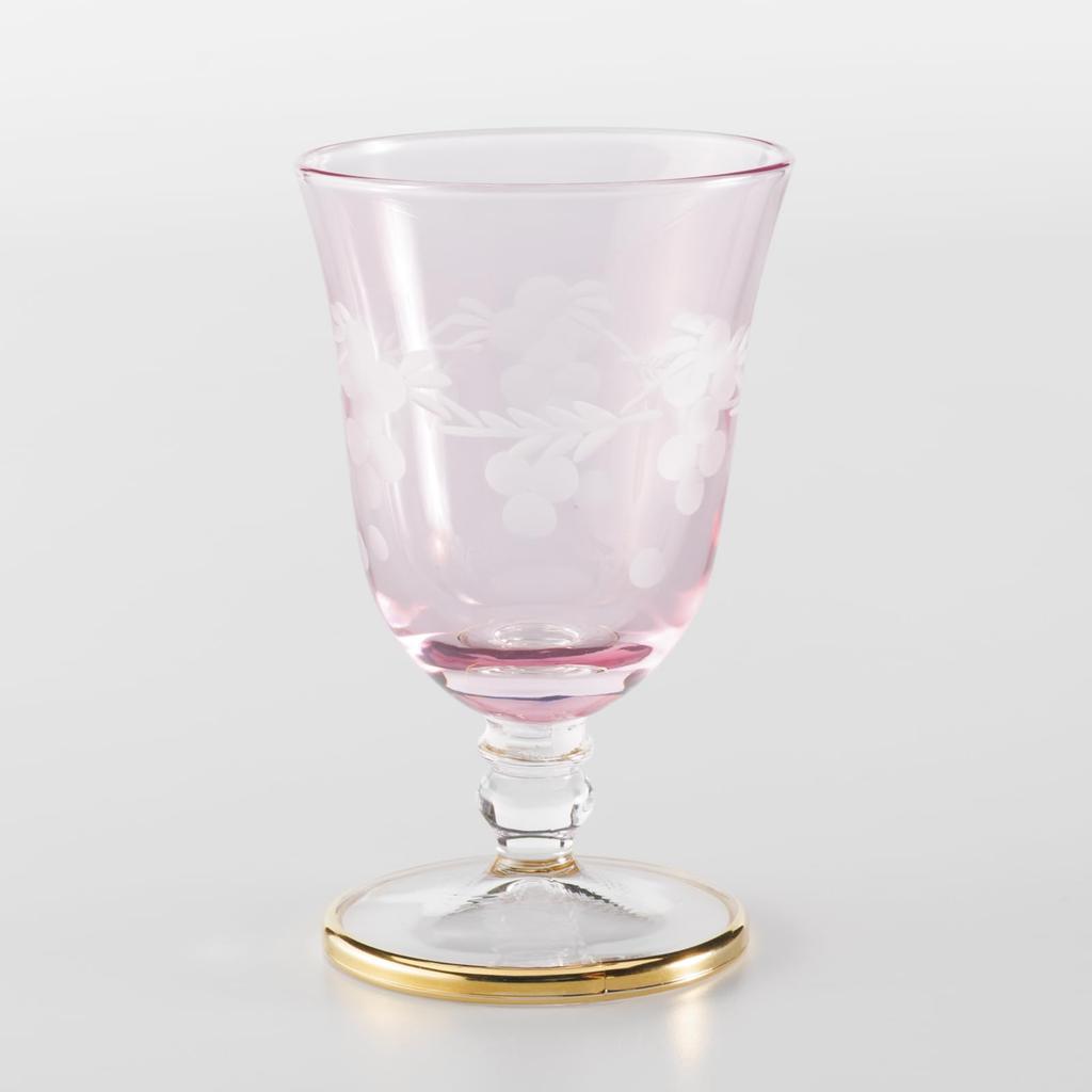 Otsuka Glass "Colorful Poem" Sake Glass, 70ml, with Stand, Pink Flower Kiriko, Made In Japan, 9203-15-1PK-1P