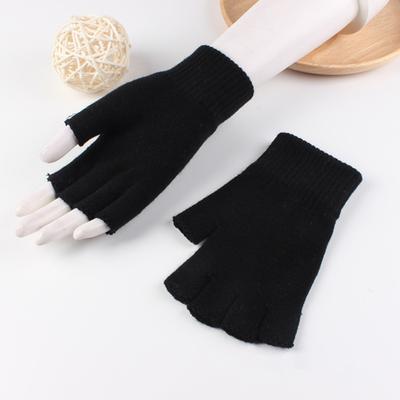 1 par de guantes negros de medio dedo para mujeres y hombres, guantes tejidos de hilo de lana, guantes de entrenamiento deportivos elásticos de Color sólido cálidos para montar
