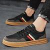 2024 New Men Leather Casual Shoes Autumn High End Fashion Striped Flat Skate Shoes Youth Cool Lace-up Sneakers