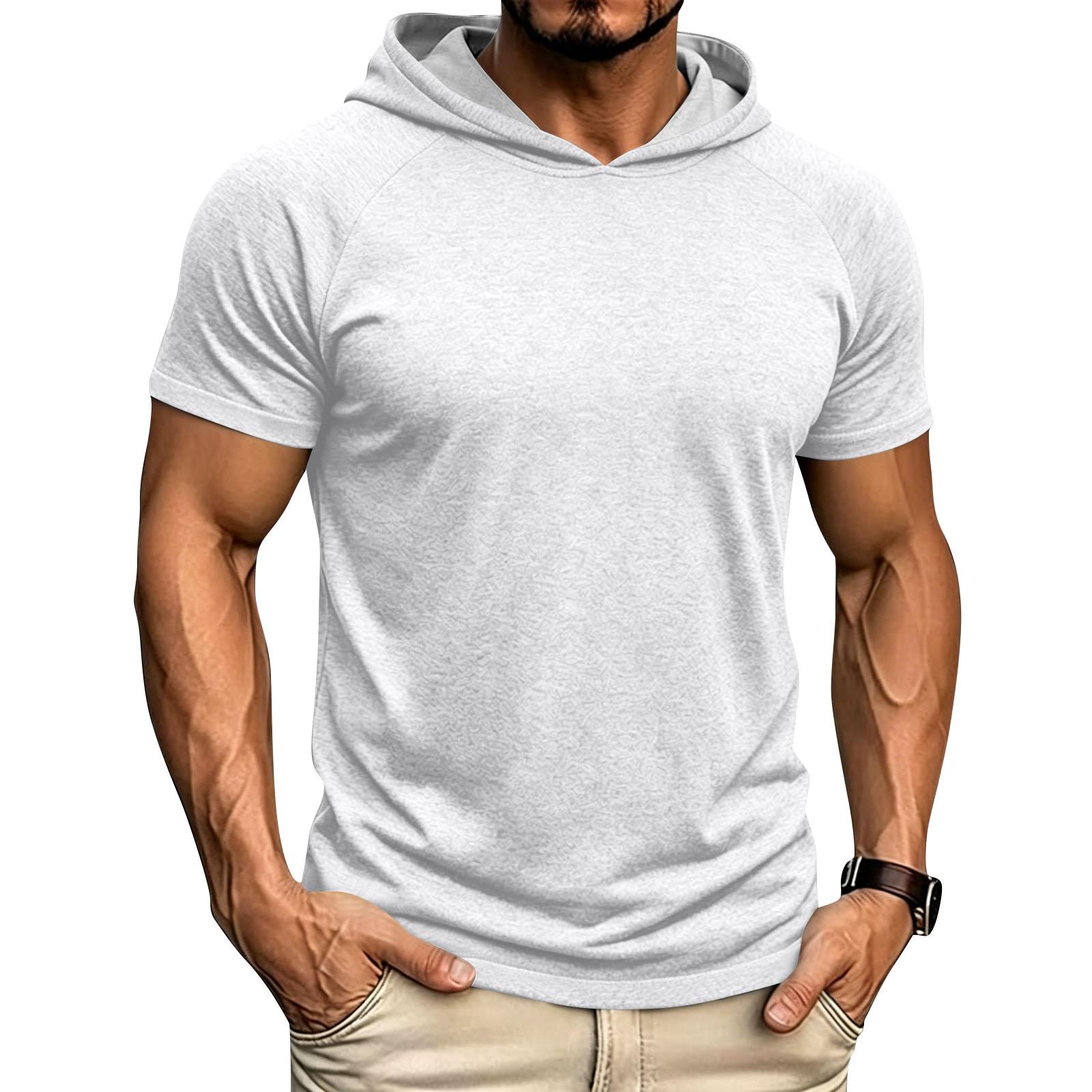 

Men s Hooded Sweatshirt Loose Fit Casual Sports Short Sleeve T-Shirt XL білий