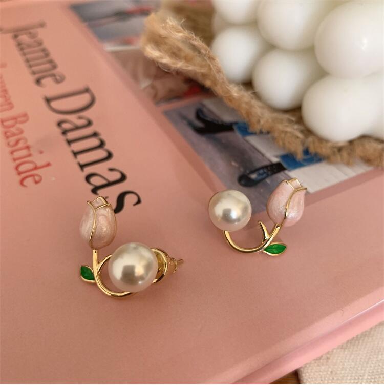 S925 Silver Korean Tulip Pearl Flower Stud Earrings - 2022 Trendy High-End Design
