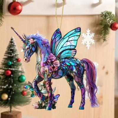 Pferdeanhänger für Weihnachtsbaum 2D Acryl Glitzernde Strasssteine Pferd Hängeanhänger Geschenk für Frauen Mädchen Pferdeliebhaber