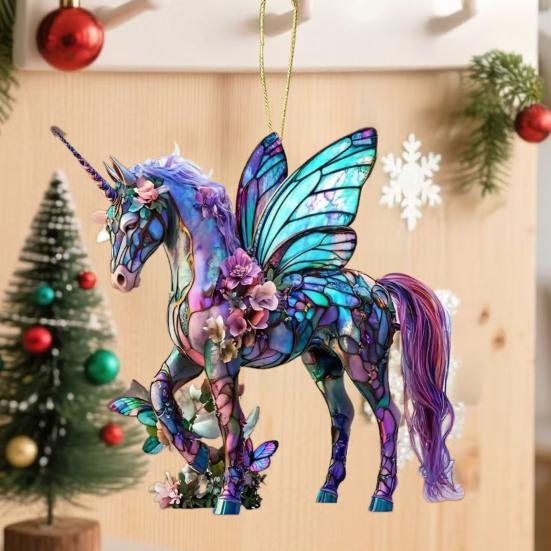 Horse Christmas Ornaments Glitter Rhinestone Horse Christmas Tree Hanging Ornament 2D Flat Acrylic Car Rear View Mirror Charm for Holiday Home Decor