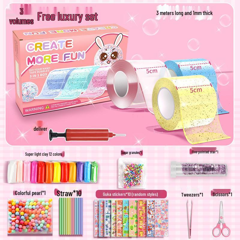 Nano Gel Squishy Toy Craft Kit - Double-Sided Tape & High Viscosity Bubble Blowing Set