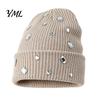 Täglicher Ausflug Warme Accessoires Bling Strass Strickmütze, Street Punk Strick Winter Stilvoll Kälteschutz Kopfbedeckung Beanie für Damen Herbst