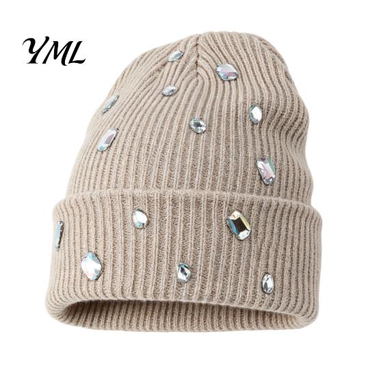 Täglicher Ausflug Warme Accessoires Bling Strass Strickmütze, Street Punk Strick Winter Stilvoll Kälteschutz Kopfbedeckung Beanie für Damen Herbst