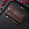 Men’s Leather Long Wallet RFID Blocking Clutch Wallet Large Capacity Zipper Bifold Purse Card Holder Coin Pocket Wrist Strap