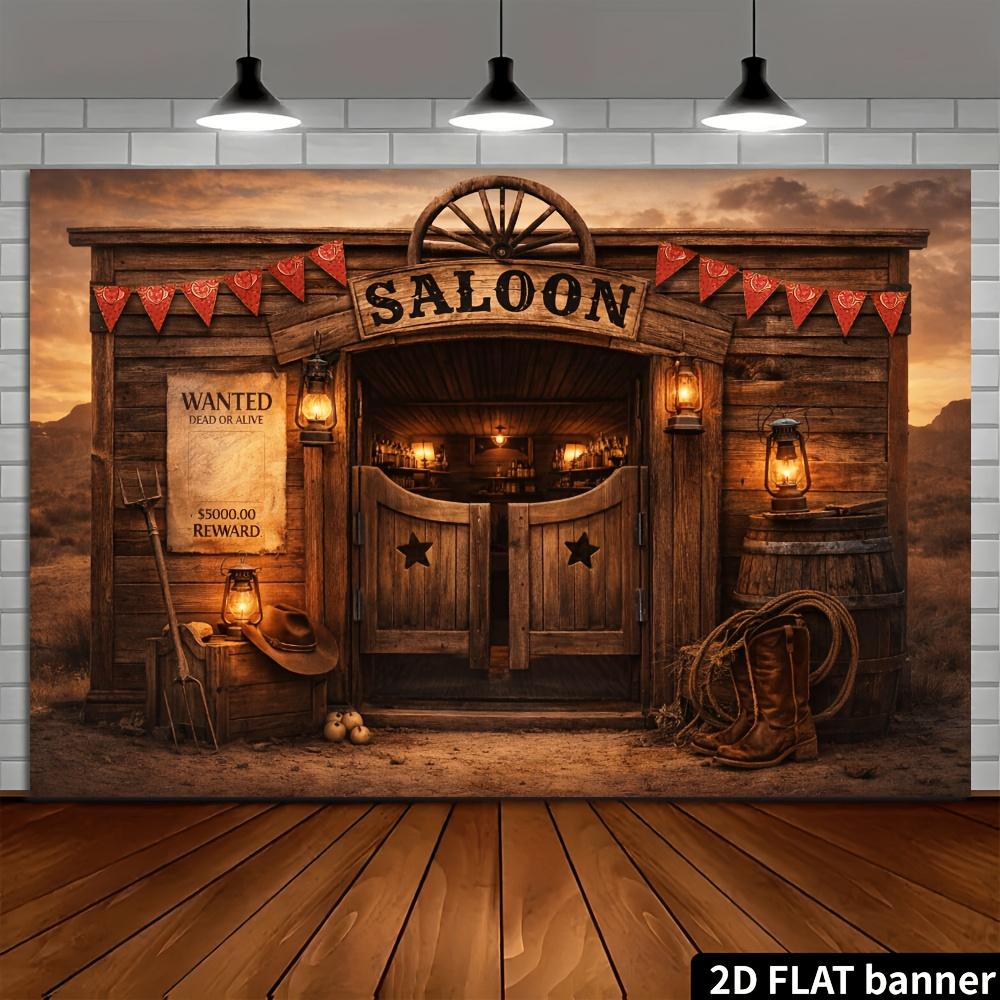 2D platt banderoll - Bakgrund för fest med västerländskt cowboytema - Tema för salong/bar i västerländsk vildmark
