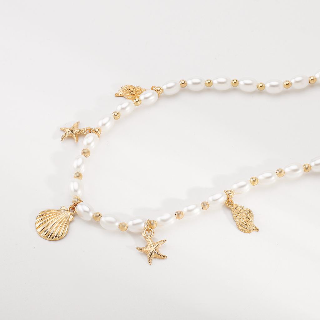 Tooxika Beach Conch Starfish Shell Pendant Pearl Necklace Summer Holiday Seaside Style Necklace