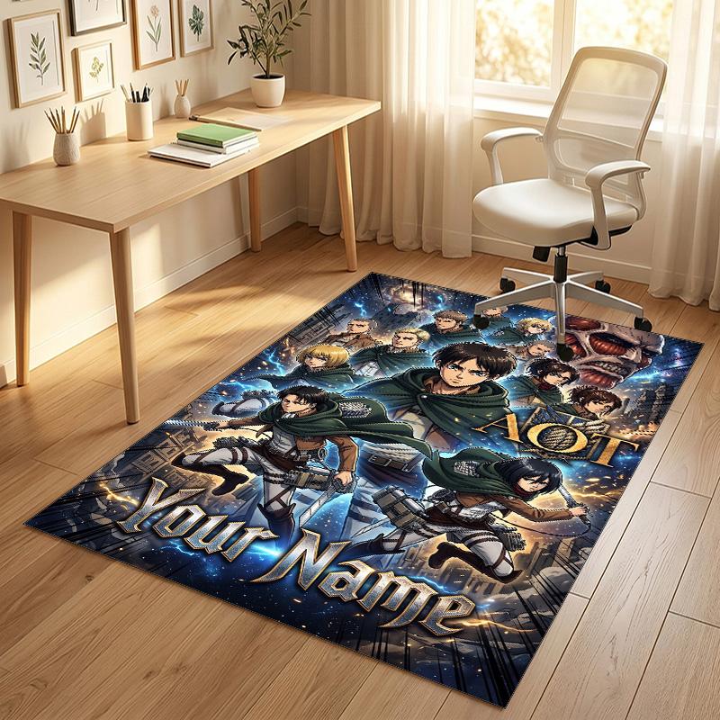 Personalized Crystal Velvet Carpet,Attack On Titan Custom Printed Name, Plush Area Rug For Home Indoor Decor