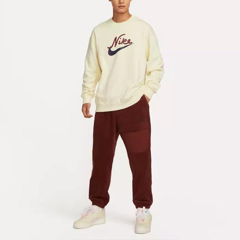 Nike Letter Logo Print Knit Sweatshirt Men Tops Beige FV9513-113