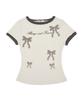 Loginaenloji Ribbon Printed Slim Ringer T-Shirt Ivory