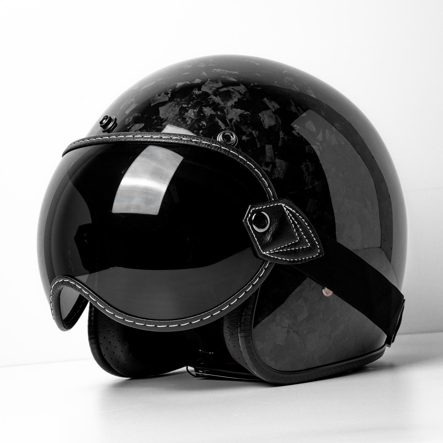 

Forged Carbon Fiber Retro 3/4 Motorcycle Helmet - Half Helmet Style, Four Available XL