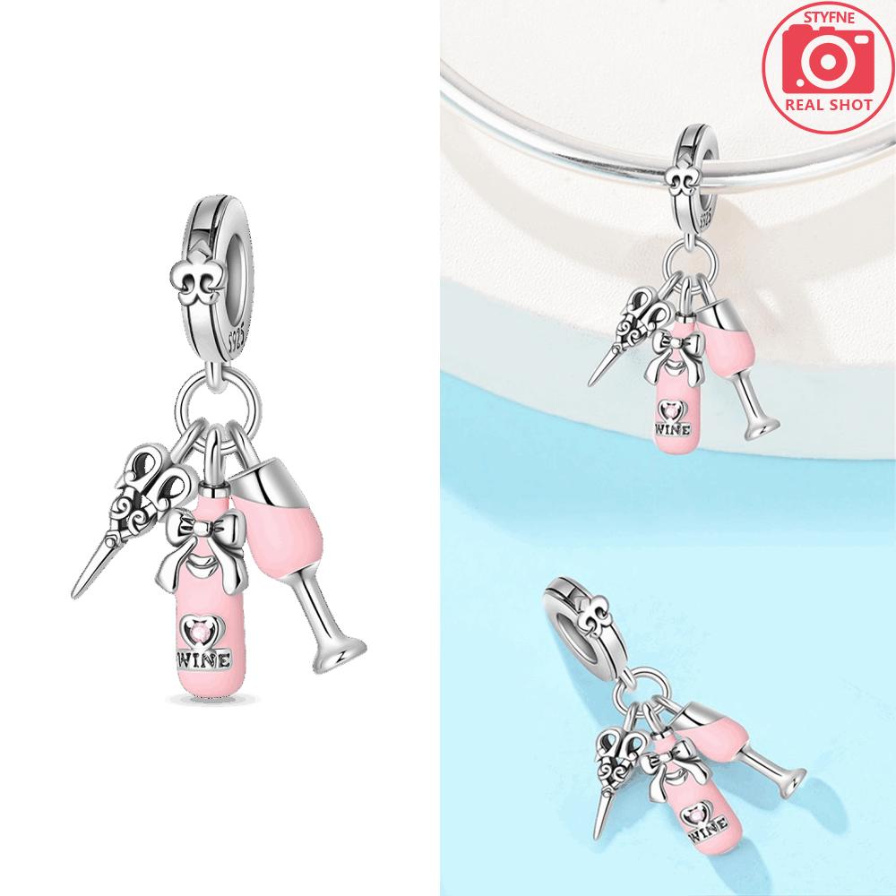 Rose Flower Pink Pendant Heart Green Zircon Wing Original Copper Bead Fit Bracelet Delicate Acessory Women Diy Gift Jewelry