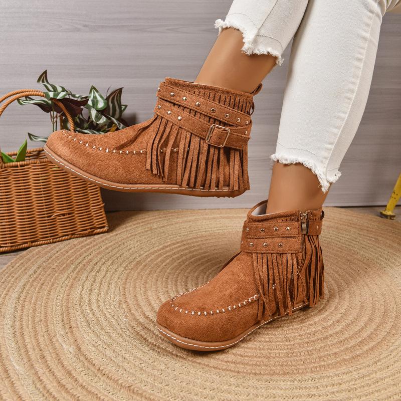 Outer size large size fringed boots autumn and winter European and American new boots western cowboy style short boots