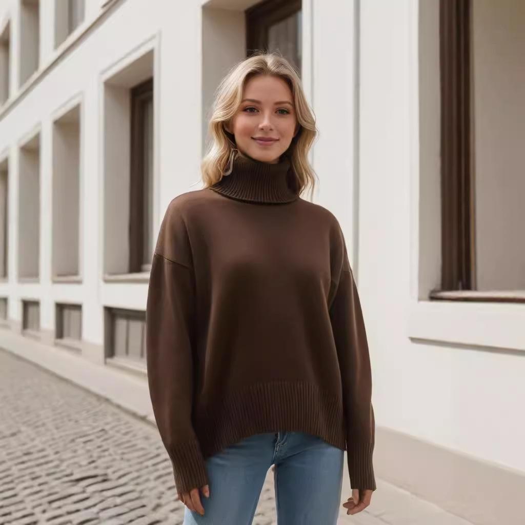 European & American Women's Thick Knit Sweater - Autumn/Winter, Loose High Neck Pullover