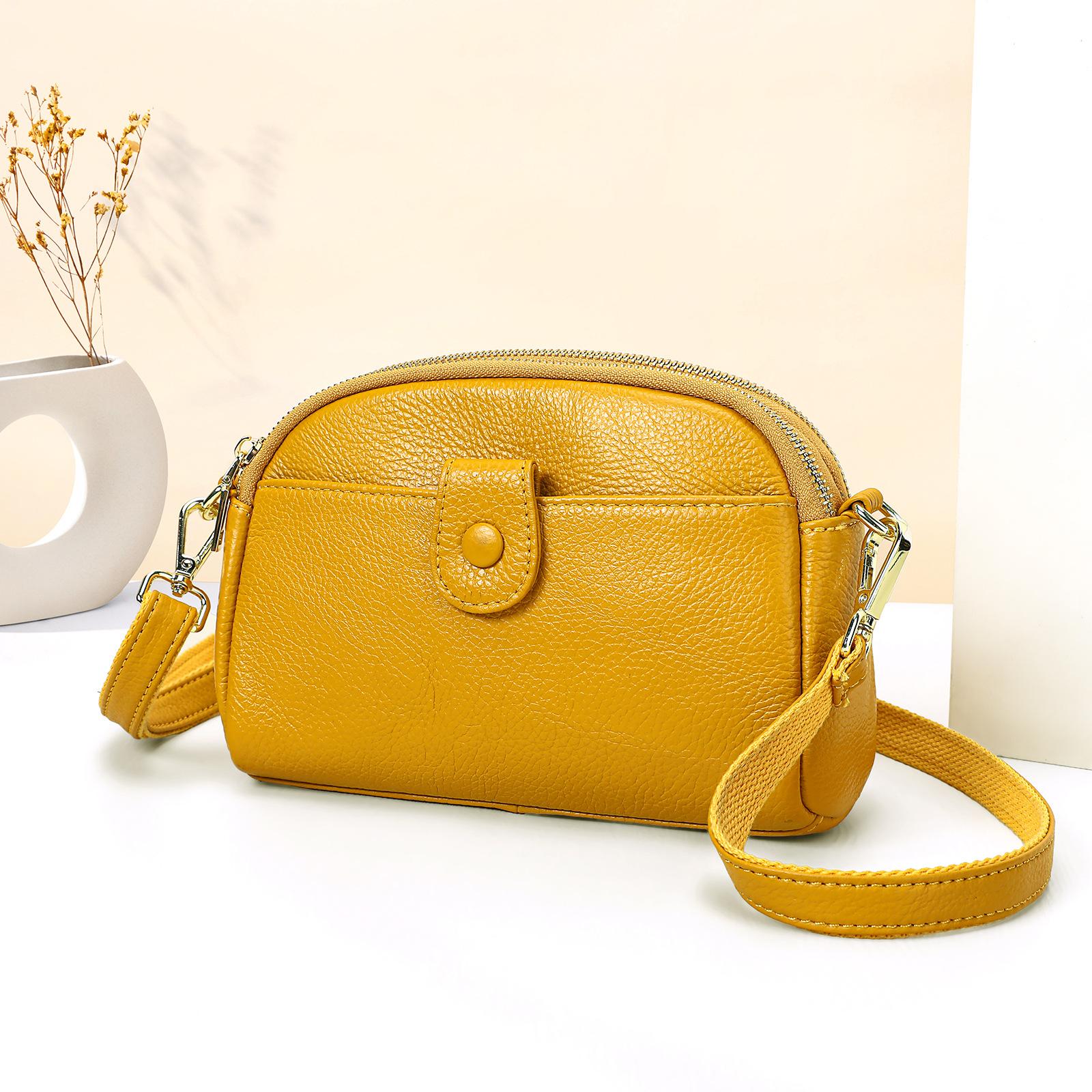 

Женская универсальная и простая сумка-подмышка из натуральной кожи, многофункциональная сумка через плечо на одном плече, карман на двойной молнии One Size жёлтый