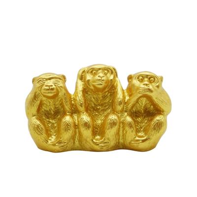 Three Wise Monkeys Figurine, Gold, See No Evil, Hear No Evil, Speak No Evil, Increase Your Fortune, Feng Shui Item, Entryway Decor, Auspicious Charm,