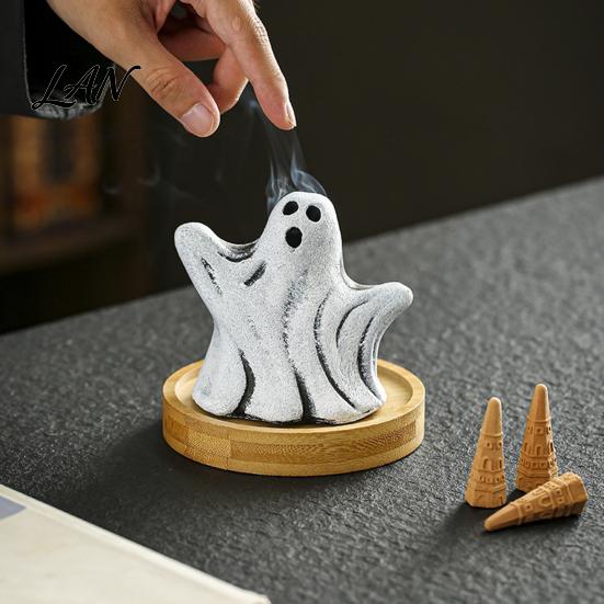 Incense Tube Holder Ghost Holder, Halloween Cute Ghosts Scents Burner, Resin Party Decor Waterfall Burner Backflow Decorative Home Desktop Whimsical