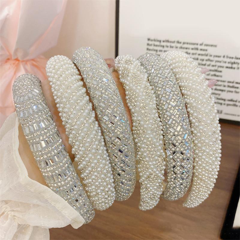 Barock Vintage Perle Glasperlen Schleife Stirnband Mode Haarband Voll Strass Schwamm Haarband Haarschmuck