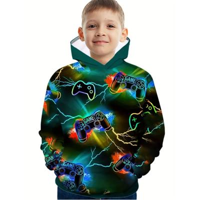 Colorful Gamepad 3D Print Boys Casual Long Sleeve Hoodies Boys Sweatshirt for Spring Fall Children's Hoodie Tops Outdoor Hoodies
