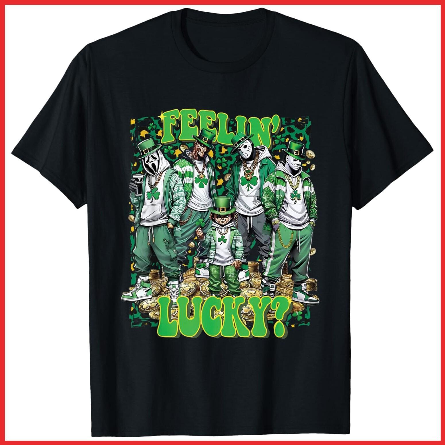 Feelin Lucky Funny St. Patrick’s Day Horror Mashup Black Cotton T-Shirt S-5XL XXXXL