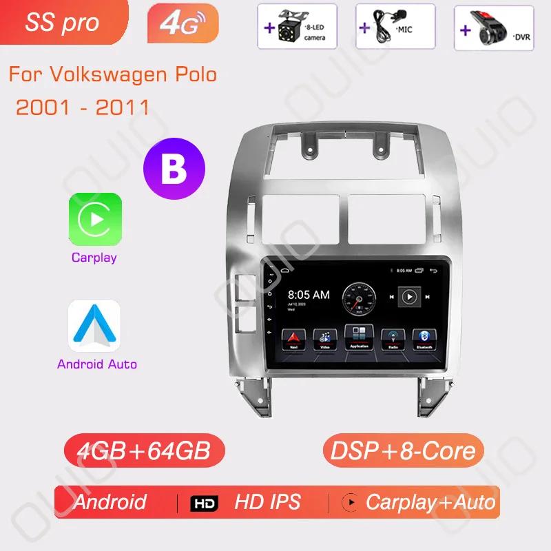 Android 13 Carplay Radio For Volkswagen Polo Mk4 IV 2001-2009 Car Stereo Multimedia Player Android Auto GPS Navigation 2DIN DSP