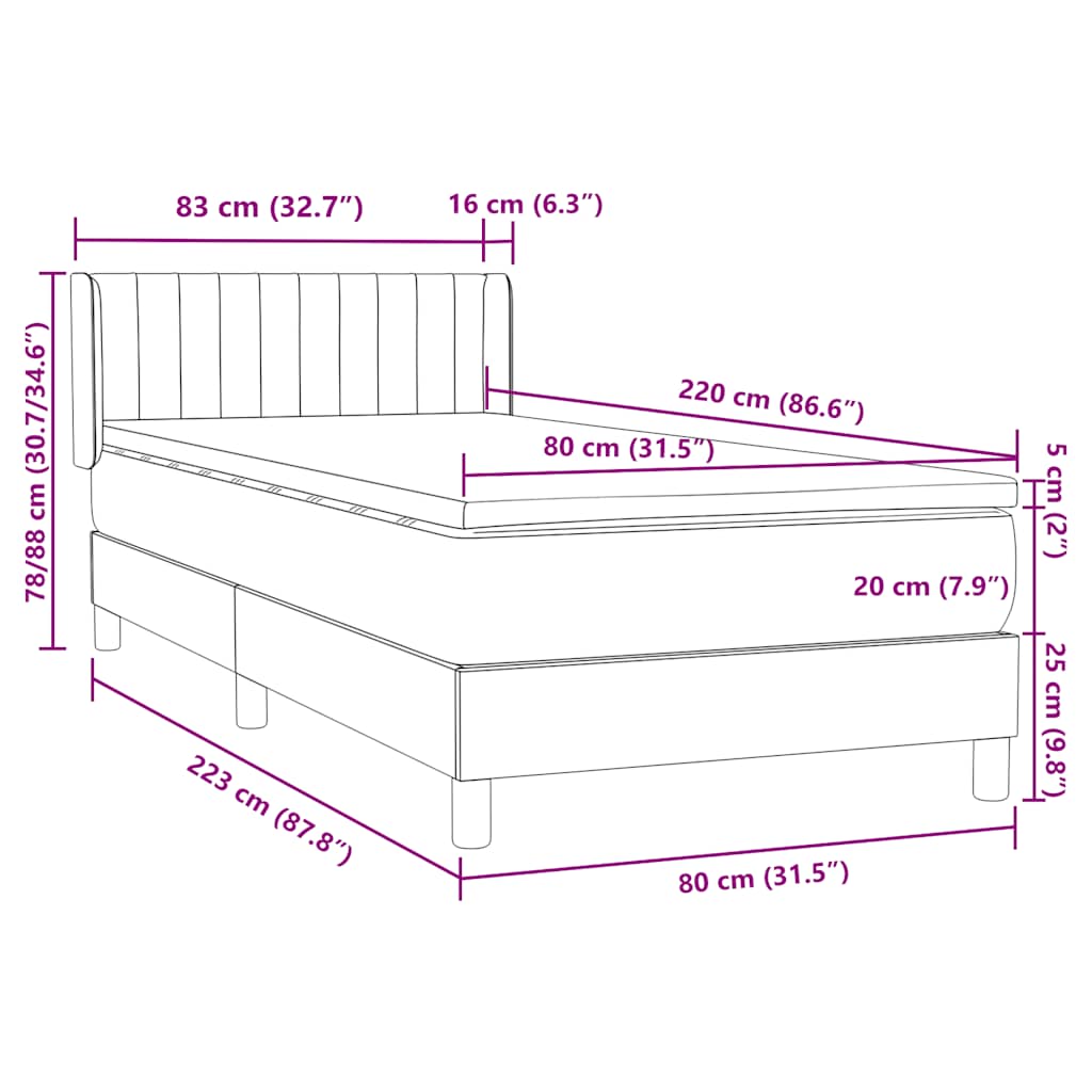 Box Spring Bed with Mattress Dark Green 80 x 220 cm Velvet