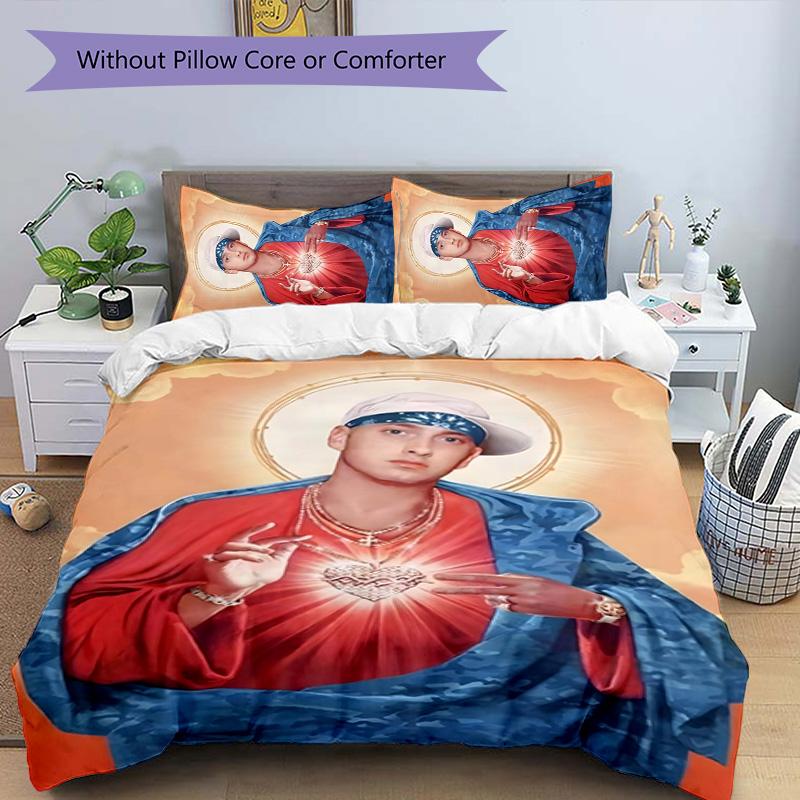 Eminem 3pcs Bedding Set Duvet Cover Closure Includes 1 Duvet Cover & 2 Pillowcases for All Seasons Bedroom Home Dorm Decor