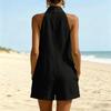 Women’s Sleeveless Neck V Neck Loose Fit Jumpsuit with Pockets Casual Solid Romper for Summer
