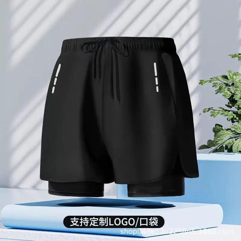 Mens Double-Layered Board Shorts Swim Trunks Quick-Dry Anti-Chafe Flat Front Beach Pool Surfing