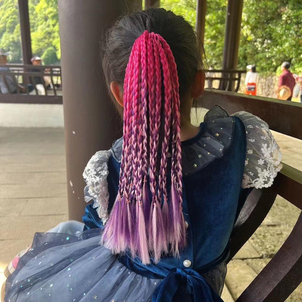Children's Wig Dreadlocks Hair Accessories Bow Tie Style Colorful Braided Hair Ties Girls' Short Stage Cute Ombre Ponytail