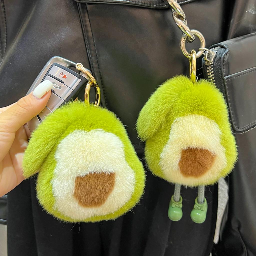 Cute Rex Rabbit Hair Avocado Car Keychain Pendant Ins Internet Celebrity Plush Doll Book Bag Pendant Gift