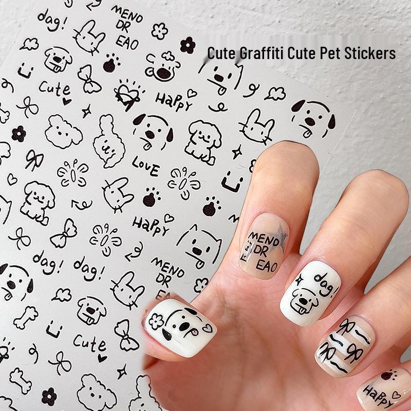 Cute Cartoon Pet Nail Stickers: Graffiti Cats, Hand-Painted Paws, and Adorable Puppies