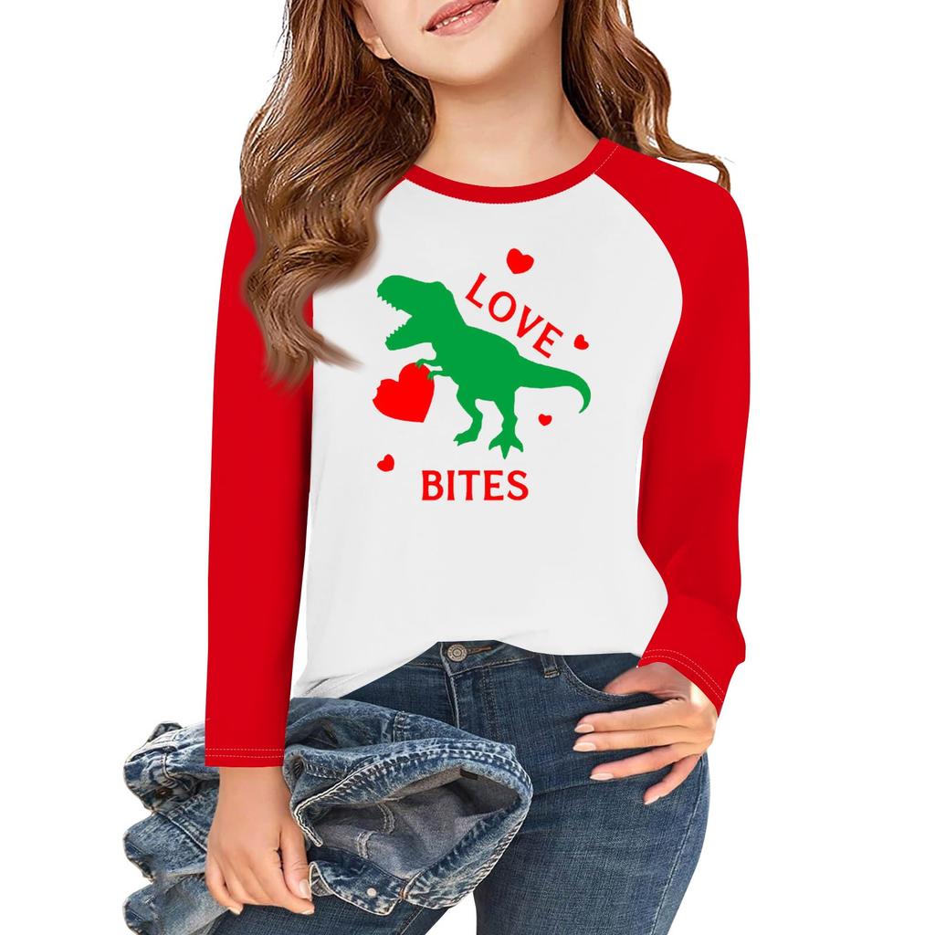 Dívčí trička s dlouhým rukávem Love na Valentýna Dětské podzimní topy Kulatý výstřih Základní trička 5-14 let