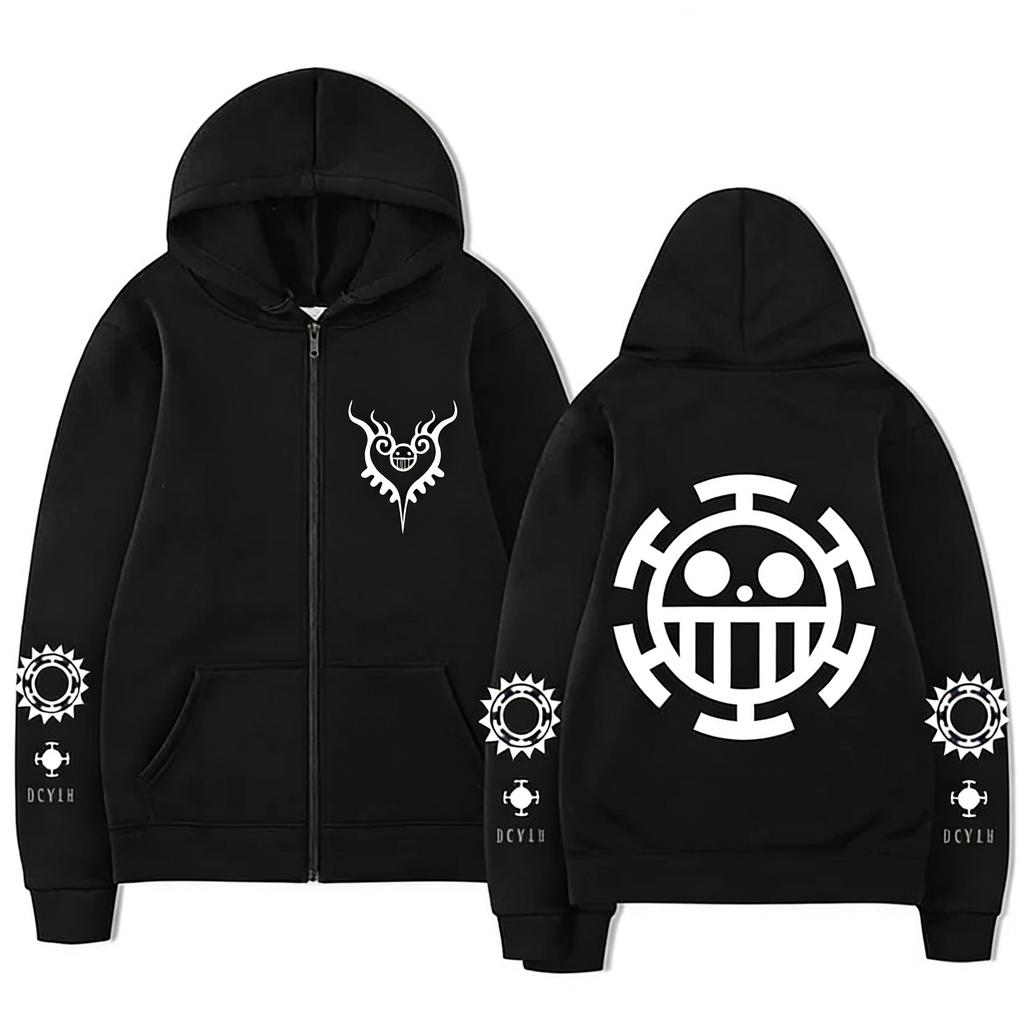One Piece Graphic Hoodie Zip Up Man Women Anime Skeleton Print Sweatshirt Streetwear Casual Jacket Long Sleeve Tops Spring
