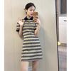Polo Collar Rhombus Plaid Dress Women's Summer New Retro Niche Design Slim Short Skirt