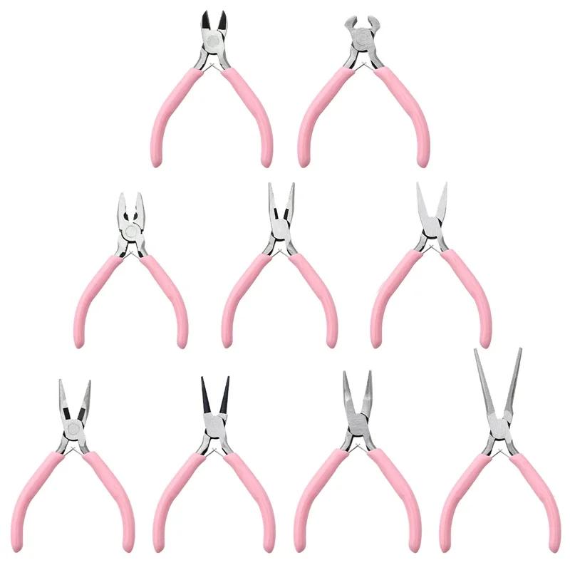 Cute Pink Color Handle Anti-slip Splicing and Fixing Jewelry Pliers Tools & Equipment Kit for DIY Jewelery Making Needlework