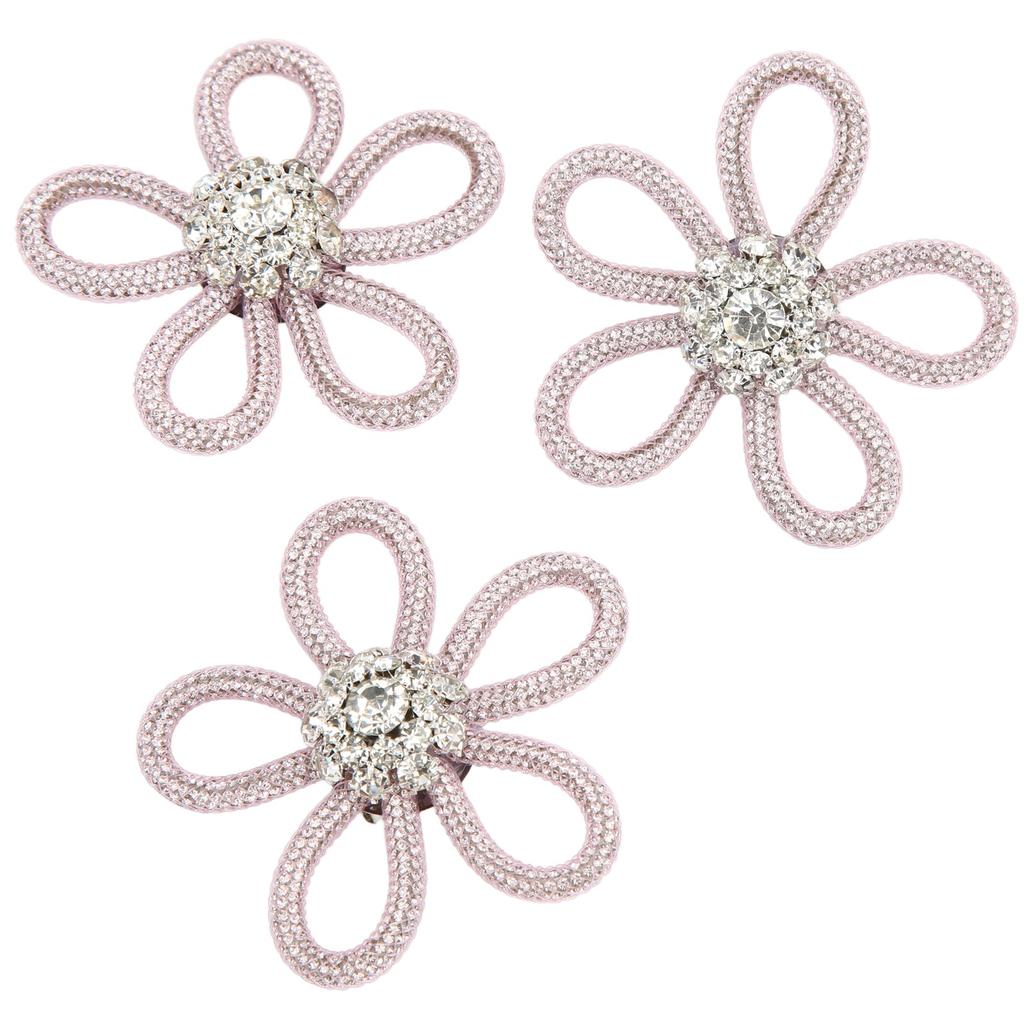 3Pcs Shoe Brooch Cute Colours 6cm Rhineston Wide Flower Shape Clothing Brooch for Shoes Bag Wedding DressPink Mesh