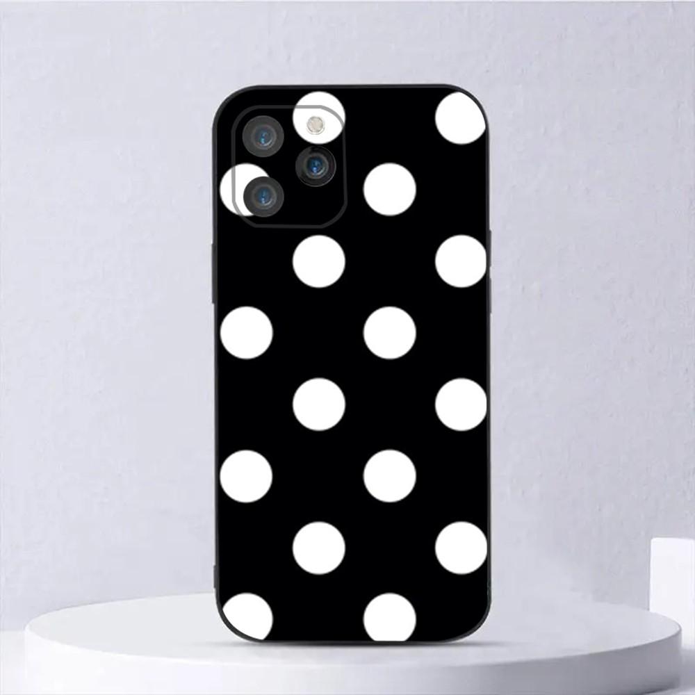 Black And White Polka Dot Phone Case For iPhone 15,14,13,12,11,Plus,Pro Max,XS,X,XR,SE,Mini,8,7 Soft Silicone Black Cover