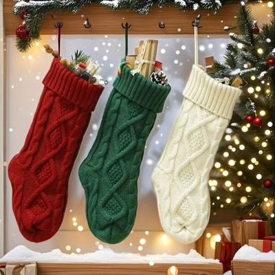 Meias de Natal 20 Polegadas Grandes Meias Tricotadas em Cabo Pendurar na Lareira Sacos de Guloseimas para Árvore de Natal Decoração de Casa de Férias