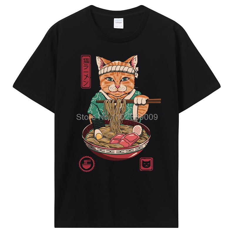 Summer New Men Japanese Samurai Cat Graphic T Shirt Fashion Casual Personality Cool T-shirt Print Cotton Tees Tops